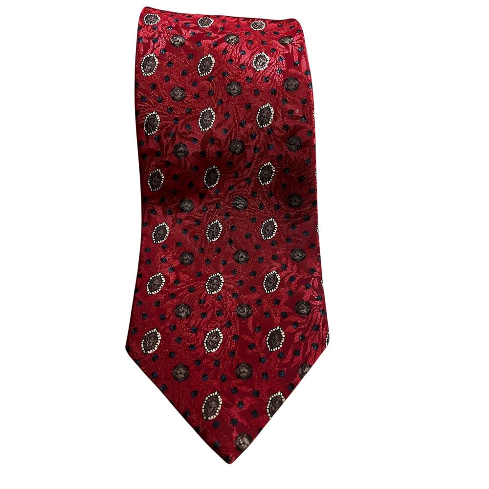 Christian‎ Dior Monsieur Red Silk Jacquard Medallion Tie Vintage